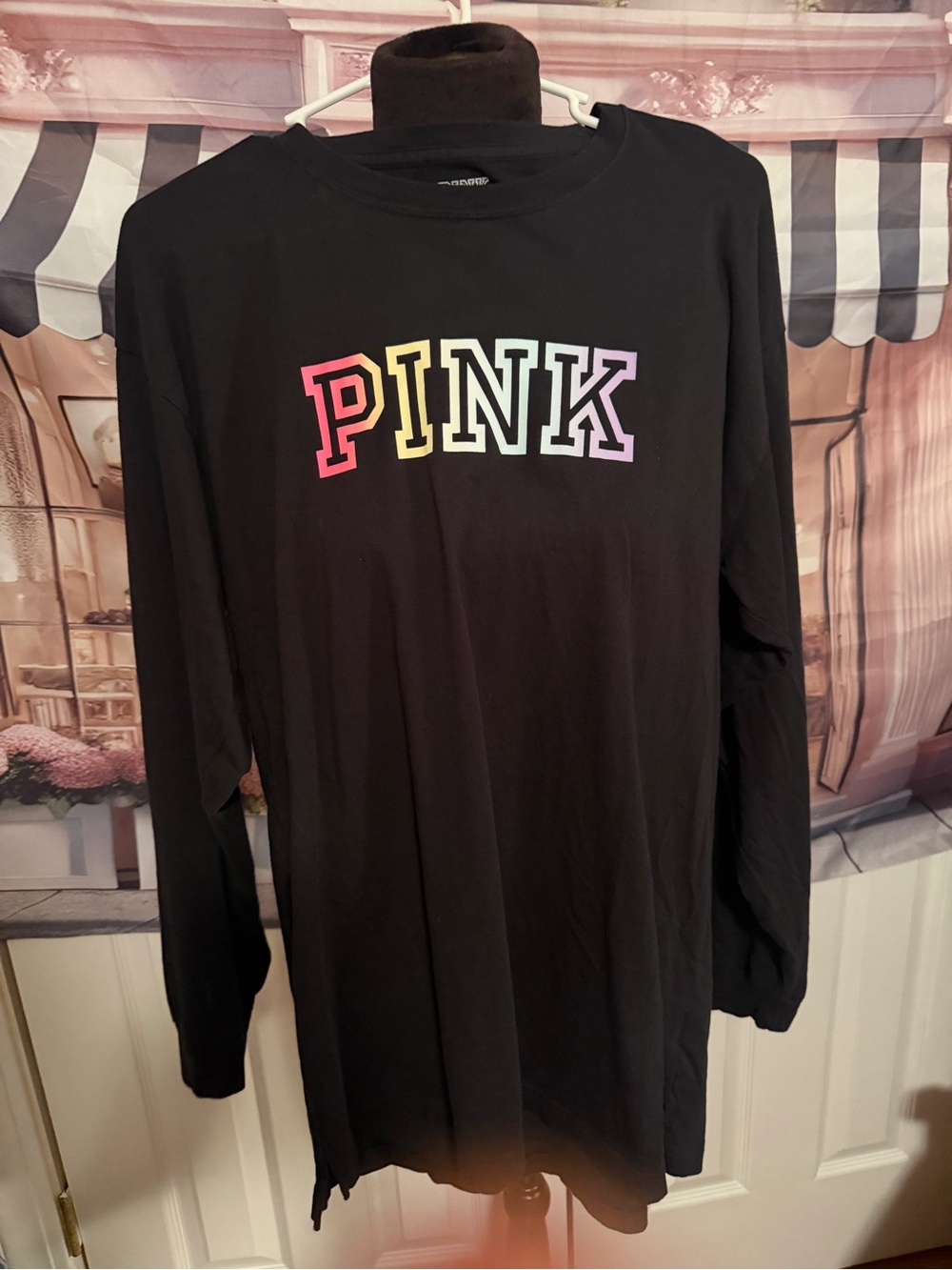 PINK Victoria's Secret Black Long Sleeve Tee with Rainbow Logo